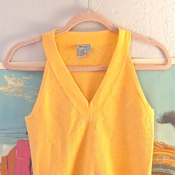 Worth Women's Yellow Vintage Halter Style Cotton Stretchy Tank Top Size Small - Picture 2 of 4